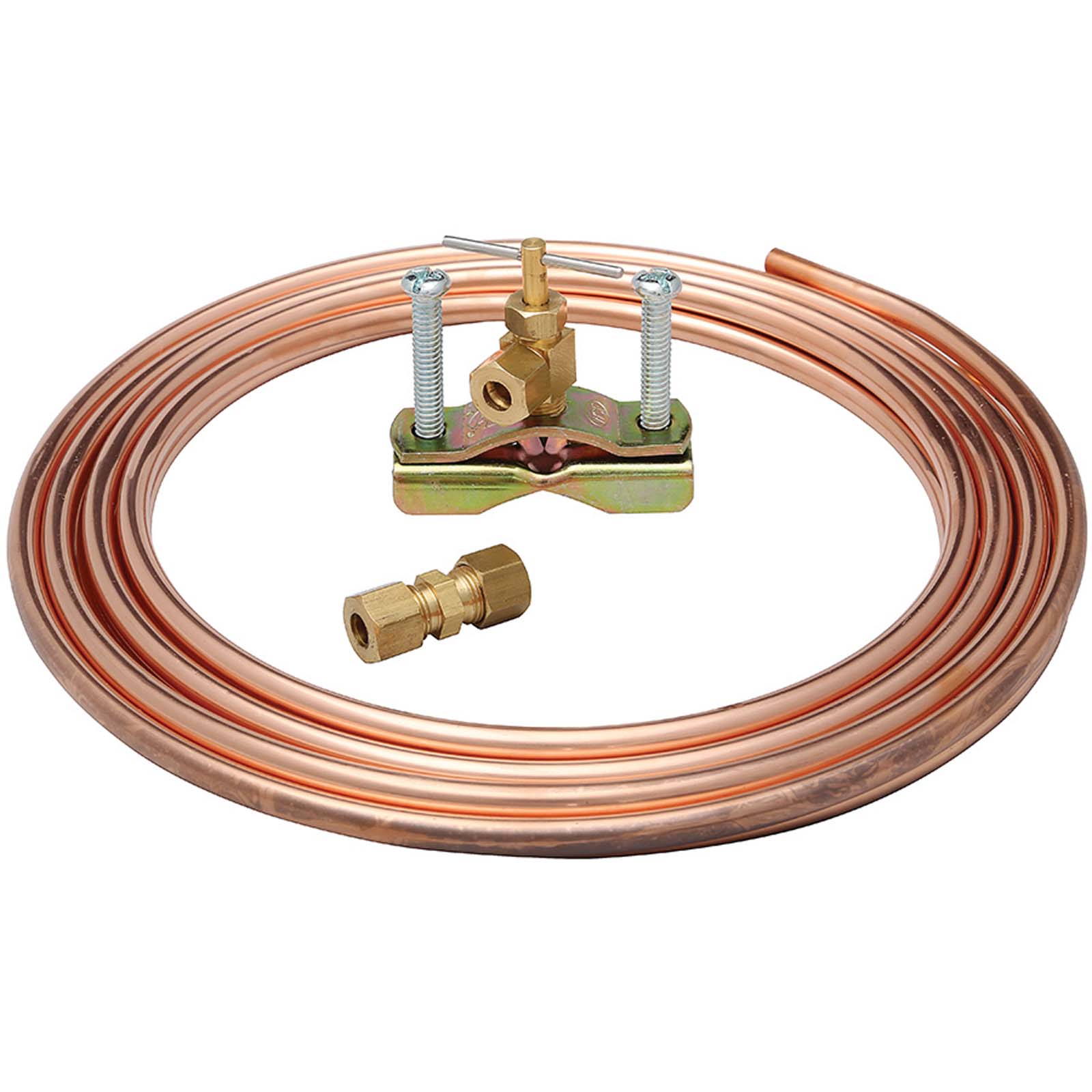 Wolverine Brass® 56571NL 25 ft x 1/4" No-Lead Complete Ice Maker Kit With Outer Diameter Copper Tubing Saddle Valve