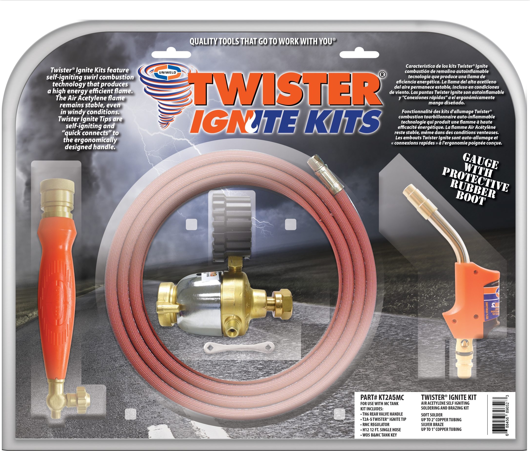 UNIWELD® KT2A5MC Twister Ignite Acetylene Self-Lighting Torch Kit - 5 Tip