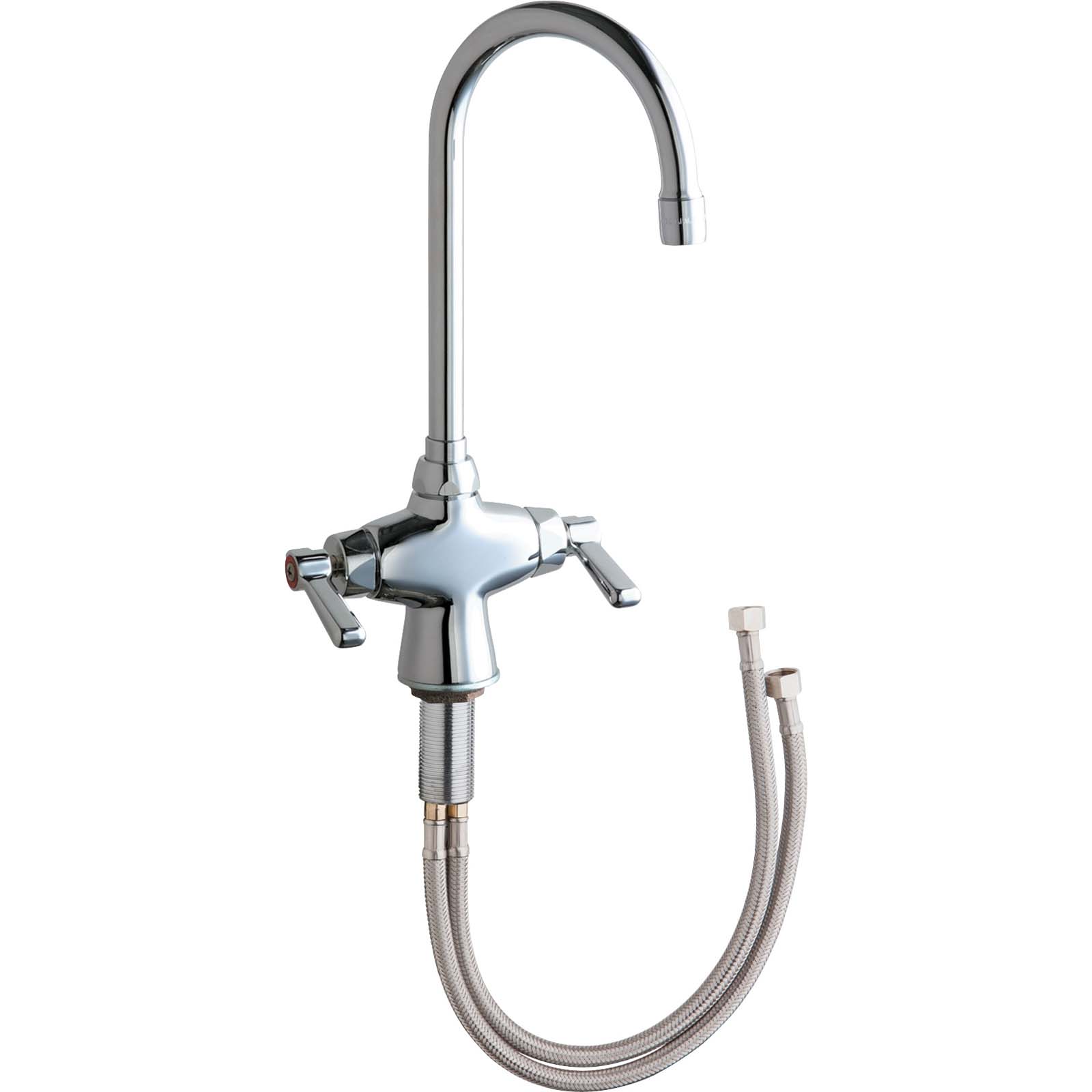 Chicago Faucets 889480NL Deck Mounted Single Hole Hot and Cold Water Mixing Sink Faucet, Lever Handles