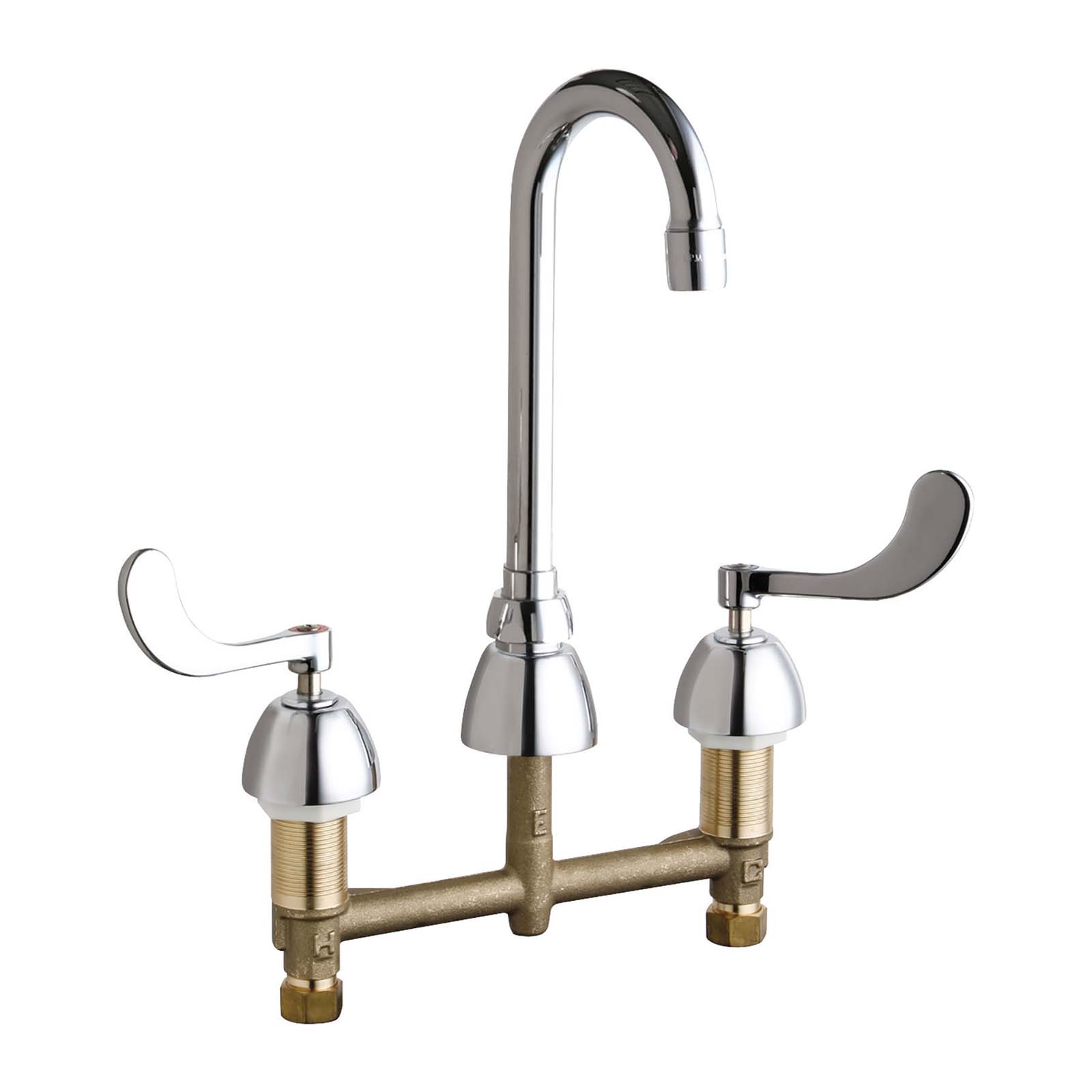 Chicago Faucets 907975NL Centerset Universal Concealed Hot and Cold Water Sink Faucet with 8" Centers, Wrist Blade Handles