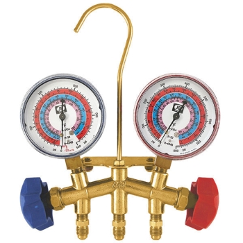 JB Industries M2-8-454-32 Classic Manifold, R-32, R-410A, R-454B Refrigerant, 2 Valves, Brass Body, 2-1/2 in Dia Gauge