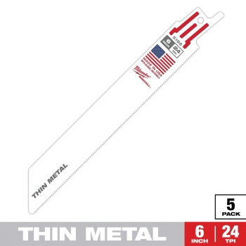 Milwaukee® SAWZALL® 48-00-5186 Blade, 0.035 in Thickness, 24 TPI, Bi-Metal, Applicable Materials: Thin Metal