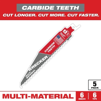 Milwaukee® SAWZALL® WRECKER™ 48-00-5541 Blade, 6 TPI, Carbide, Applicable Materials: Nail Embedded Wood, 6 in Length