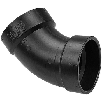 NIBCO® I042550 DWV Elbow, Elbow Fitting, Connection Size 1: 1-1/2 in, Connection Type 1: Hub, 45 deg Angle, Black