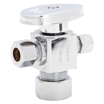 WOLVERINE BRASS® 83431 Heavy-Duty 1/4-Turn Dual Stop, 5/8 in Inlet Connection, Compression Inlet Connection, Compression