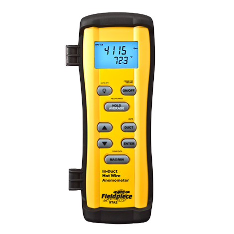 Fieldpiece STA2 Instruments In-Duct Hot-Wire Anemometer, 40-3,960 FPM, Â± 5% RDG 1 Digit Or Â± 1% FS 1 Digit Velocity, Â± 1.0ÂF Temperature, 32ÂF - 113ÂF, Â± 2.0ÂF Temperature, -4ÂF - 32ÂF And 113ÂF - 140ÂF, Dual Display, 9V Battery, 20-35 Hrs Alkaline, Approx Battery Life, 9V Alkaline Battery, 75% RH Operating Humidity Rating