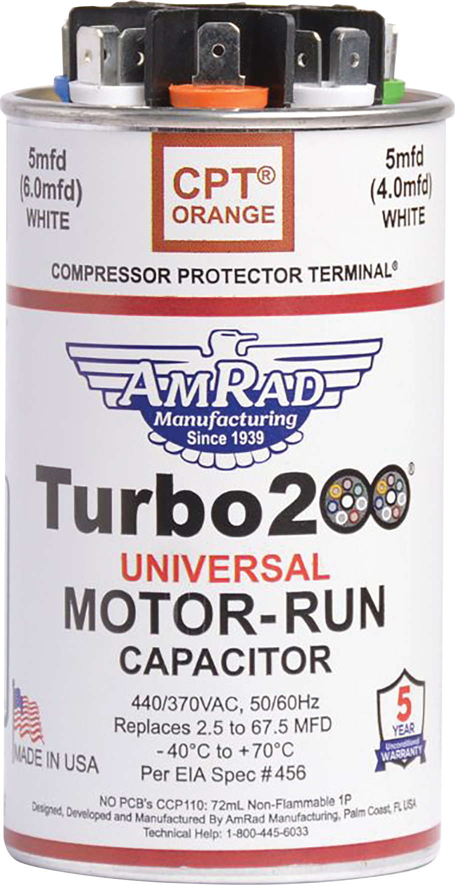 AmRad TURBO200 2.5-67.5 MFD 440/370V Dual Run Capacitor