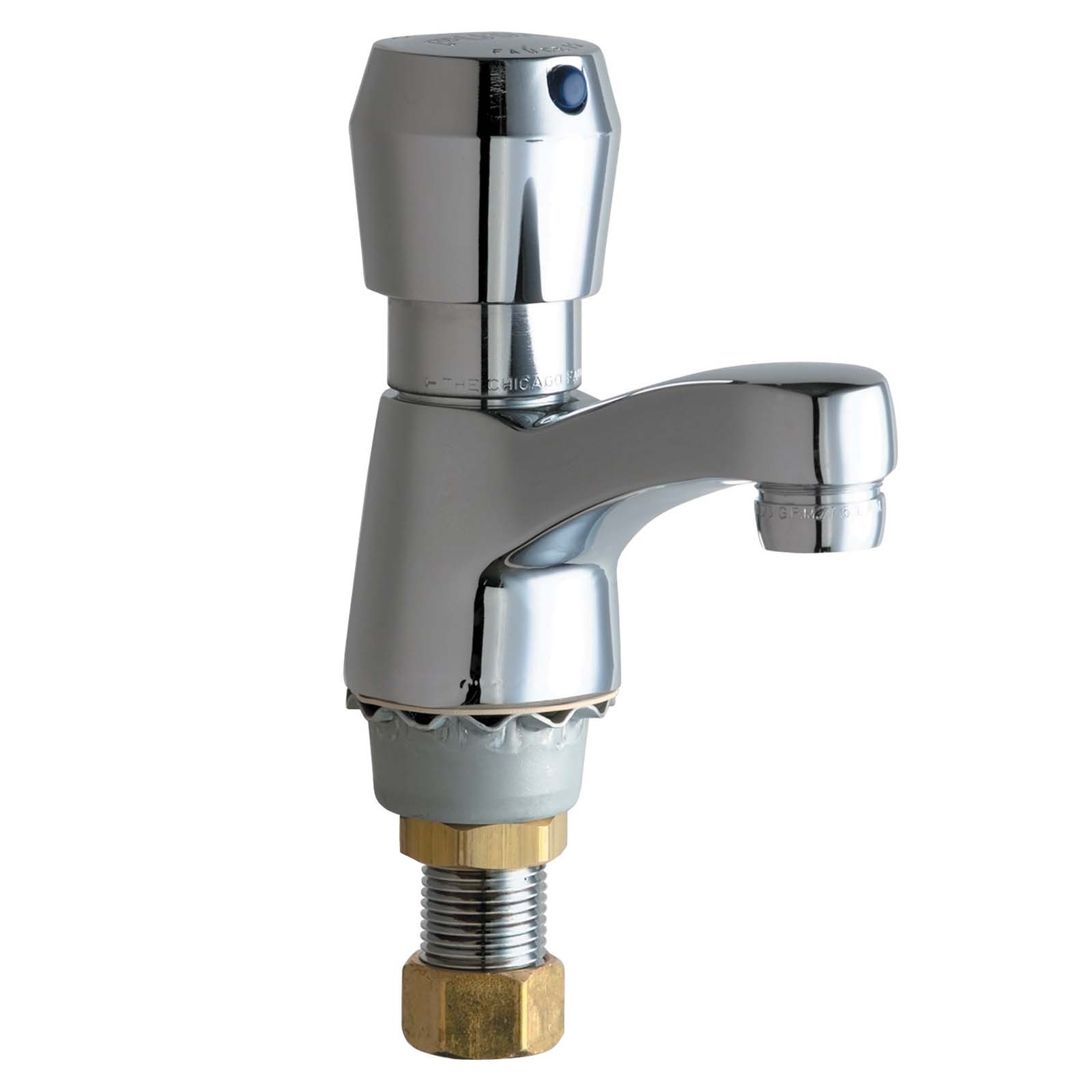 Chicago Faucets 908146NL Deck Mount Single Hole Metering Faucet, Push Button