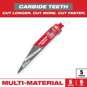 Milwaukee® SAWZALL® WRECKER™ 48-00-5541 Blade, 6 TPI, Carbide, Applicable Materials: Nail Embedded Wood, 6 in Length