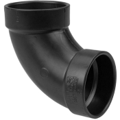 NIBCO® I055300 DWV Elbow, Elbow Fitting, Connection Size 1: 1-1/2 in, Connection Type 1: Hub, 90 deg Angle, Black
