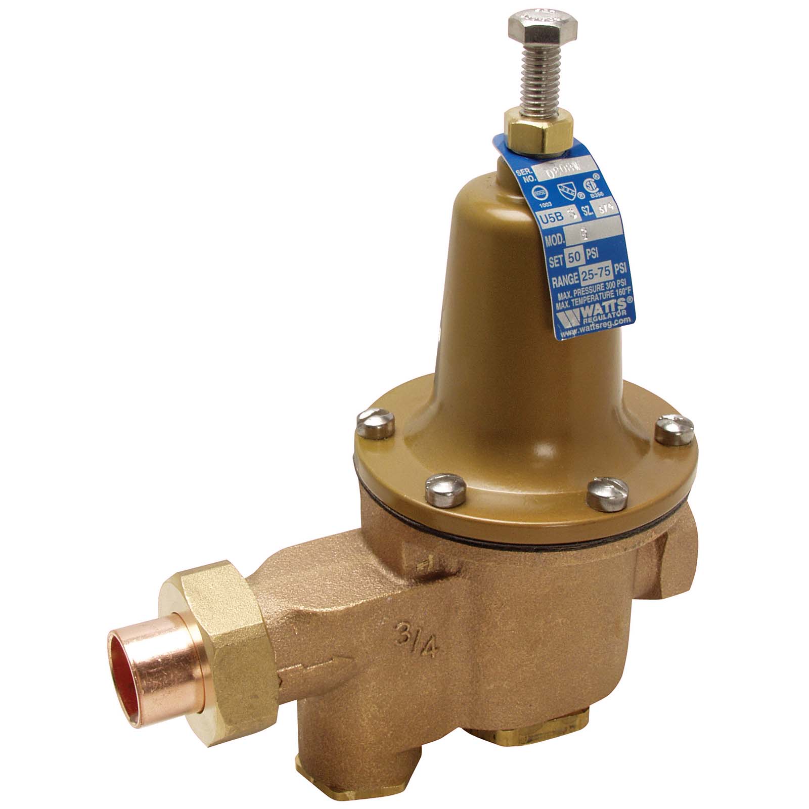 Watts 52596NL 1" Solder Union x FNPT Pressure Reducing Valve, Bronze