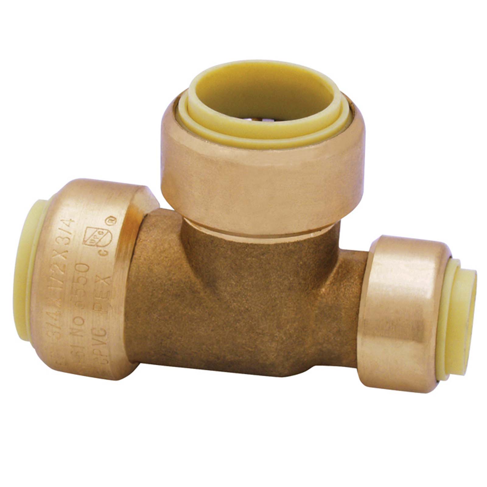 Wolverine Brass® 54047NLW 3/4" x 1/2" x 1/2" Push-Fit Wolv-Bite Brass Reducing Tee
