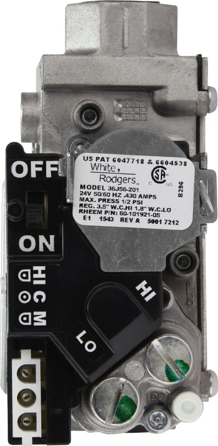 Rheem® 60-101921-05 36J Series Two-Stage Hot Surface / Direct Spark Gas Valve - 140,000 BTU/h, 1/2 in Inlet, 24V, For R96VA