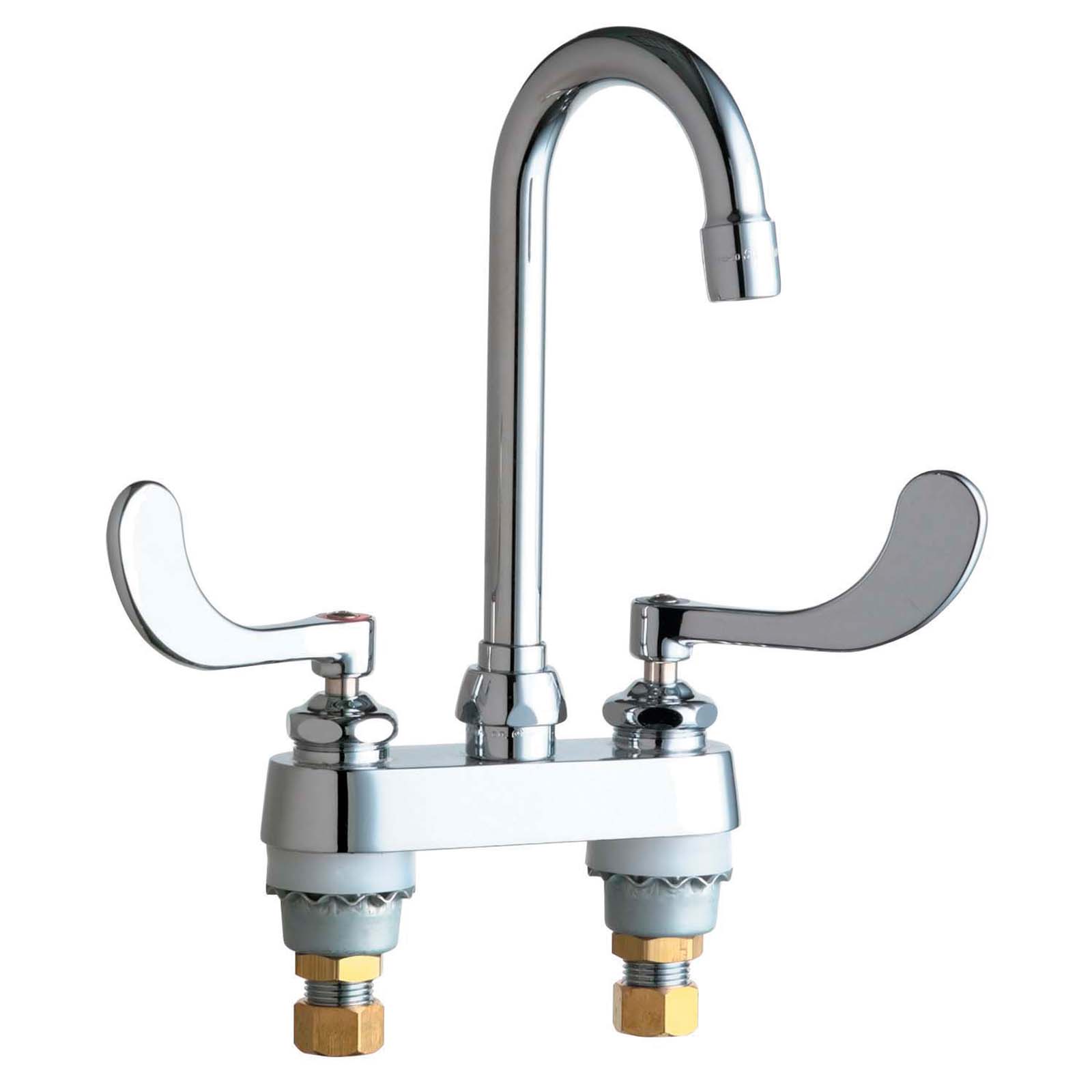 Chicago Faucets A08488NL Deck Mount Centerset Hot and Cold Water Sink Faucet with 4" Centers and Wrist Blade Handles