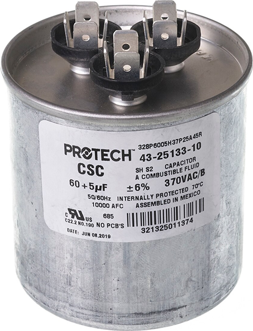 Rheem® 43-25133-10 60+5 MFD 370V Round Capacitor