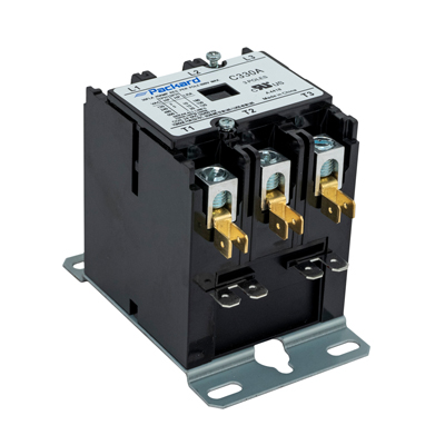 Packard C340C Definite Purpose Contactor, 3 Pole, 40 A Inductive, 600 VAC, 50 A Resistive, 600 VAC Contact Rating, 208 VAC, 240 VAC, 600 VAC, 240 A 240 V, 200 A 480 V, 160 A 600 V, Box Lug, Spade Terminal Connection Type, Foot Mount