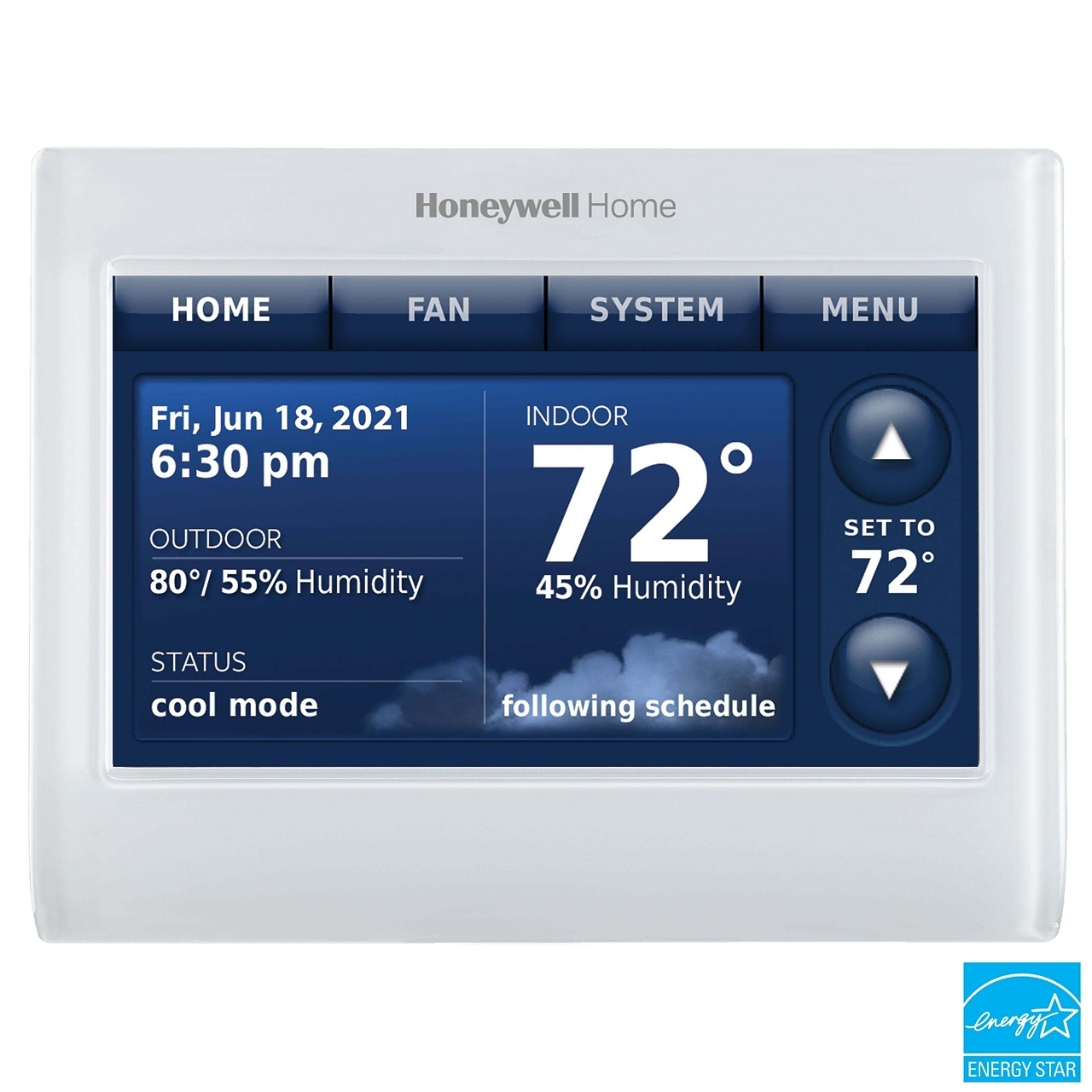 Honeywell Prestige IAQ YTHX9421R5127WW Programmable Thermostat Kit, 7 Day Or Non-Programmable Programmability, 4 H / 2 C (Heat Pump), 3 H / 2 C (Conventional), Auto, Manual, Wall Mount, Junction Box Mount, Wired / Lead Wires (Thermostat To EIM), Redlink (Wireless), Wifi (Via Gateway), 18-30 VAC, Hardwired, Battery Backup